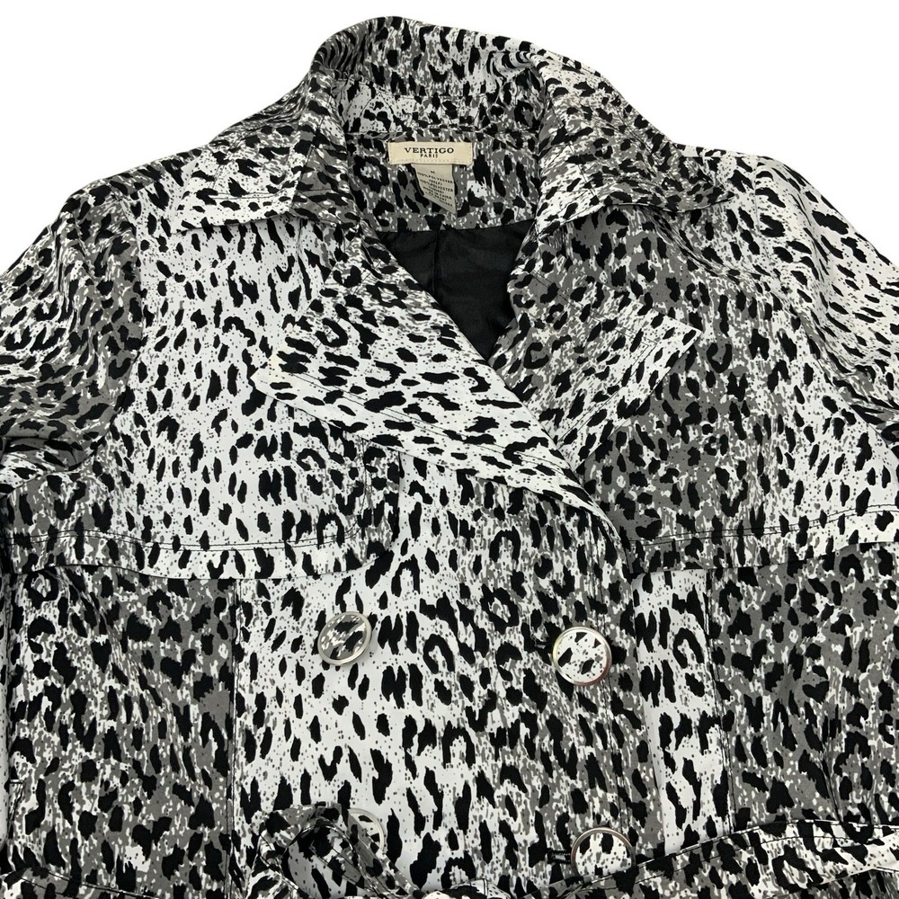 Vertigo Paris Womens Med Leopard Print Belted Button Coat Jacket Art Deco Trendy - Picture 6 of 16